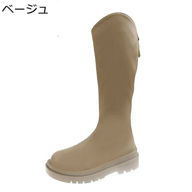 ニーハイブーツ レディース ブーツ ロング丈 バックジッパー ラウンドトゥ 厚底 ローヒールヒール 身長3CMアップ ストレッチブーツ 長ブーツ 高筒 脱ぎ履きやすい 秋冬 滑り止め カジュアル