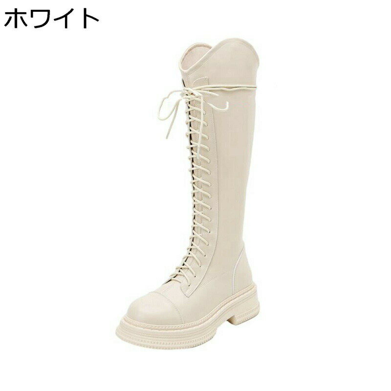 ブーツ レディース 厚底 ロング丈 ニーハイブーツ 身長5CMアップ 編み上げ バックジップ レースアップ 膝丈 長ブーツ ラウンドトゥ プラットフォーム 履き心地 歩きやすい 秋冬 PUレザー
