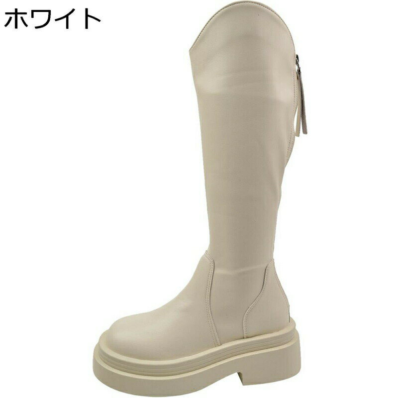 ブーツ レディース ニーハイブーツ ラウンドトゥ 厚底 ロング丈 ローヒール 太めヒール 身長4CMアップ バックジップ 純粋 高筒ブーツ ソフト 脱ぎ履きやすい 秋冬用 エレガント オシャレ