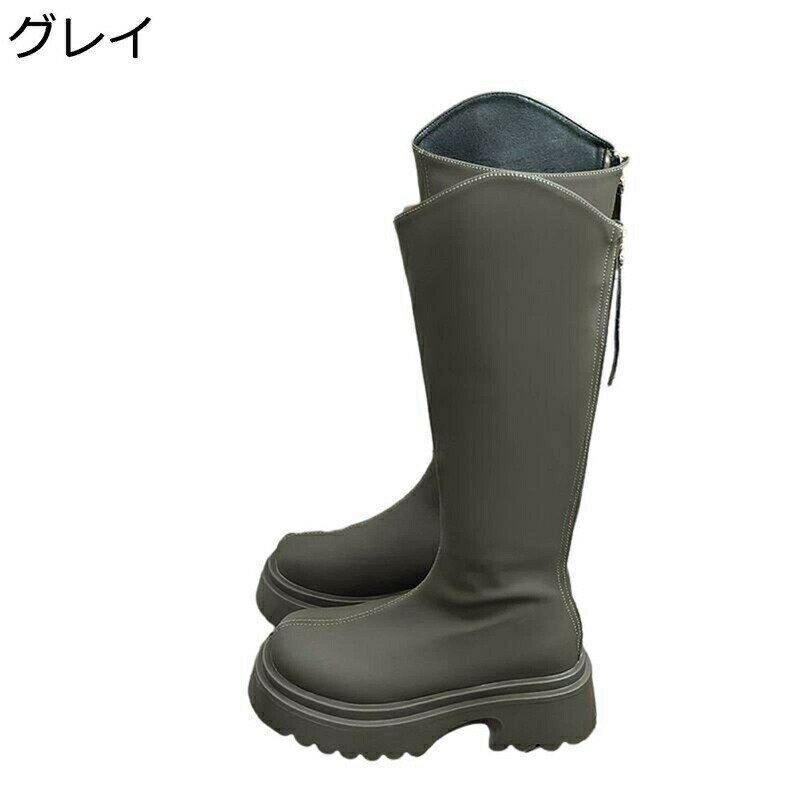 ブーツ レディース ニーハイブーツ 厚底 ロング丈 バックジップ ブロックヒール ヒール：5CM サイドジップ 高筒 サイハイブーツ 痛くない 履きやすい 秋冬 PUレザー 細見え 美脚 おしゃれ
