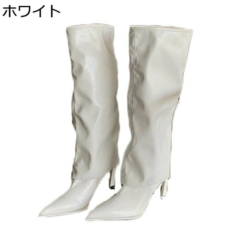 8.5CMヒール ブーツ レディース オーバーニーブーツ ポインテッドトゥ ピンヒール ドレープ ゆったり ロング丈 高筒 秋冬 エナメル サイハイブーツ ギャル サイドジップ モード系 韓国