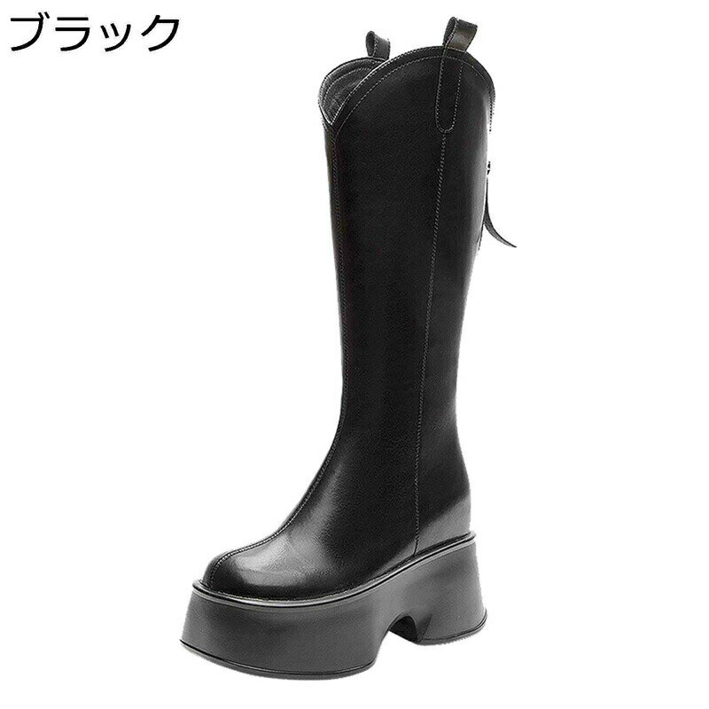 ブーツ レディース オーバーニーブーツ 厚底 小さいサイズ 7.5CMアウトヒール 3.5CMインヒール ロング丈 高筒 サイハイブーツ サイドジップ 豚革 ラウンドトゥ 身長11CMアップ 秋冬 オシャレ