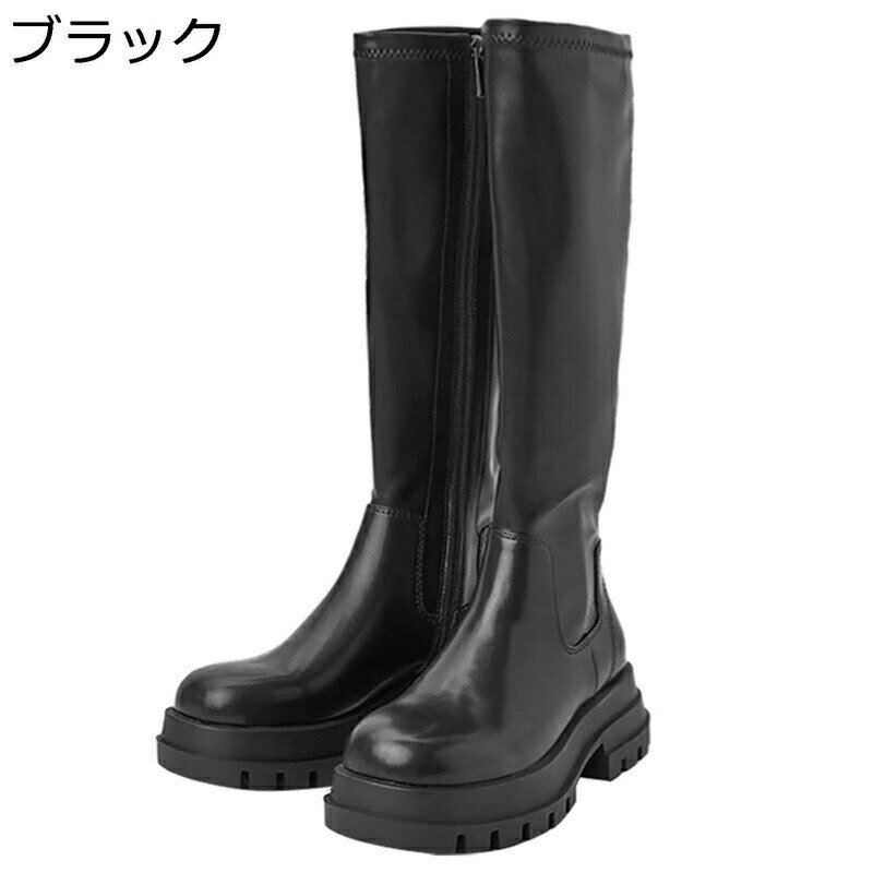 ニーハイブーツ レディース ブーツ サイドジッパー 厚底 身長5CMアップ 細見え ラウンドトゥ ロング丈 サイハイブーツ 長ブーツ 高筒ブーツ ソフト 脱ぎ履きやすい 秋冬 滑り止め 日常 仮装