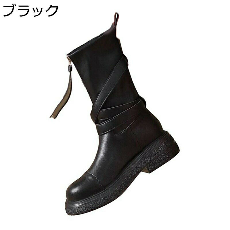 ブーツ レディース ショート丈 ジップ ニーハイブーツ ラウンドトゥ ロング丈 バックル付き 折り返し ウェッジソール カウガール ローヒール 3CMヒール 長靴 長ブーツ フィット感 秋冬用