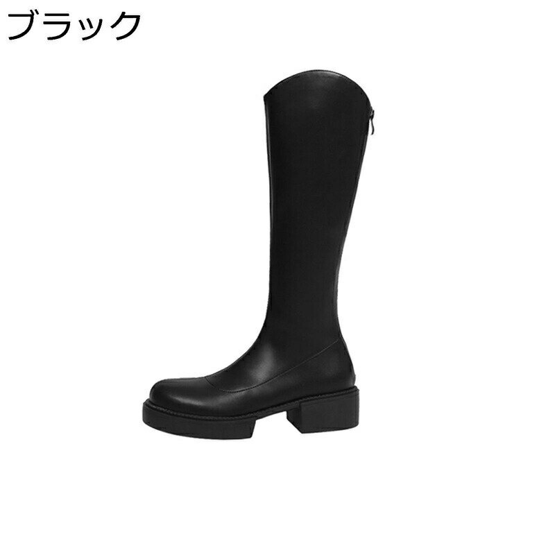 ブーツ レディース ロング丈 厚底 ニーハイブーツ バックジッパー ラウンドトゥ 身長5CMアップ ストレッチブーツ サイハイブーツ 秋冬 ヴィンテージ カウガール 美脚 おしゃれ ストレート
