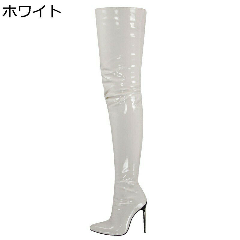 ニーハイブーツ レディース ロングブーツ ハイヒール11cm エナメル ブーツ ポインテッドトゥピンヒール..
