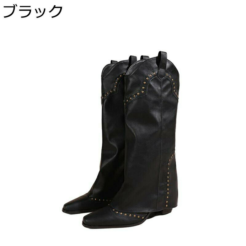 ジョッキーブーツ レディース ロングブーツ 大きいサイズ モード系 リベット ポインテッドトゥ チャンキーヒール ジョッキーブーツ ヴィンテージ カジュアル ジョッキーブーツ 美脚 ビンテージ調
