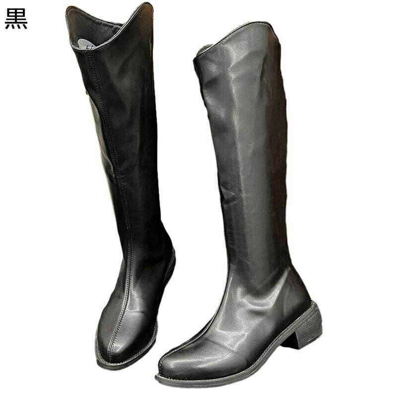 ロングブーツ ローヒール レディース 秋靴冬靴 騎士ブーツ puレザー Vカット バックジッパー 履きやすい 歩きやすい 撥水 女子力 美脚 細見え エレガント オシャレ 落ちない 撥水 長靴