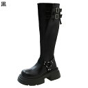 騎士ブーツ ロングブーツ 厚底 レディースブーツ 秋冬用 ベルト飾り 歩きやすい 身長アップ 長ブーツ ファスナー 撥水 歩きやすい 快適 オシャレ カジュアル ファッション コンフォート