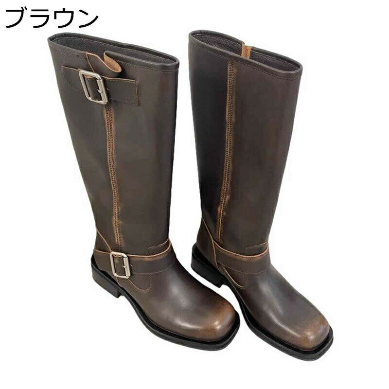 ロングブーツ 騎士ブーツ ゆったり レディース ローヒール 歩きやすい 太ヒール 秋冬靴 バイクブーツ 防水 長ブーツ ストレッチブーツ 雨靴 レインブーツ カジュアル ファッション 滑り止め