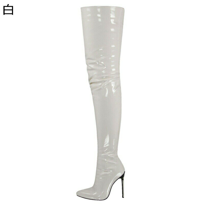 ロングブーツ オーバーニーハイブーツ ハイヒール レディース 光沢感 22.5-29cmまで 秋冬 セクシー 防水 サイドジッパー PUレザー セクシー 欧米風 ボールダンス 女装 美脚 痛くない