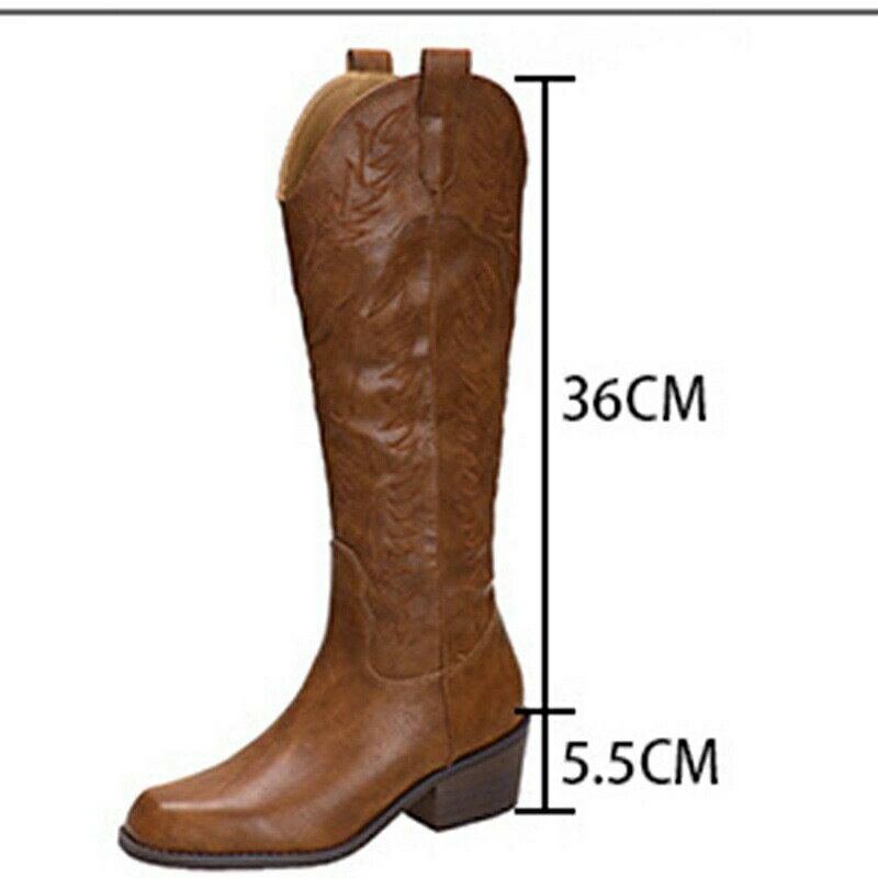 ウエスタンブーツ 刺繍 ロングブーツ レディース スクエアトゥ チャンキーヒール ジョッキーブーツ おしゃれ ゆったり 高筒ブーツ ヴィンテージ 騎士ブーツ 歩きやすい サイドジッパー 秋冬