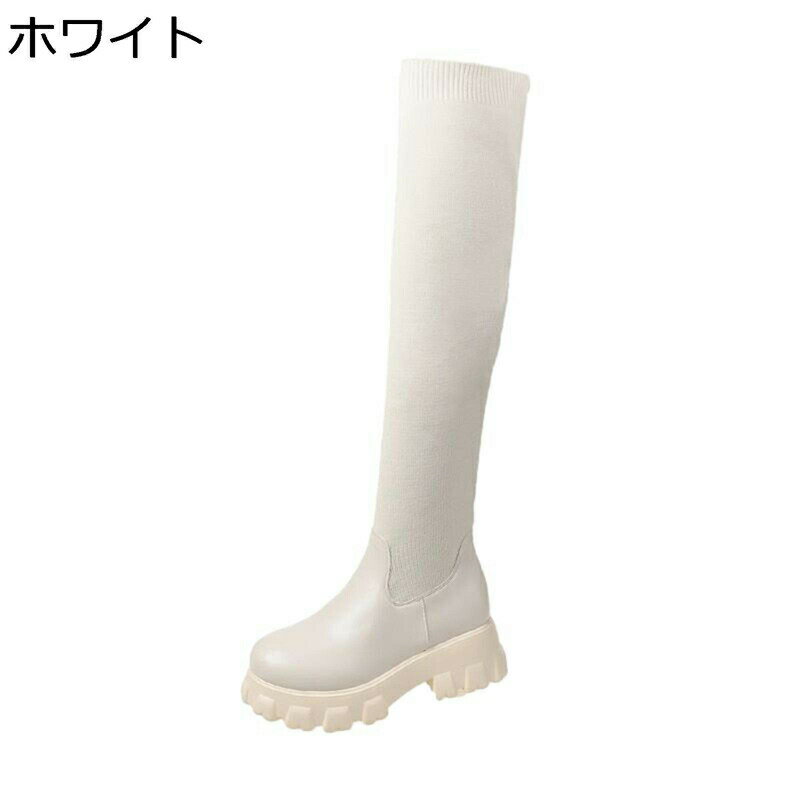 ニーハイブーツ ストレッチ ロングブーツ 厚底 サイドジッパー ソックスブーツ 秋冬 大きいサイズ 身長up 美脚 カジュアル おしゃれ オーバーニー サイハイブーツ 膝丈 快適 クッション性 撥水