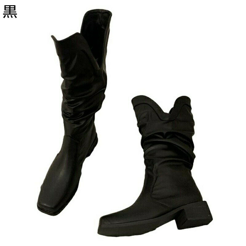 ジョッキーブーツ スクエアトゥ レディース ロングブーツ チャンキーヒール Vカット ビンテージ 高筒ブーツ ゆったり カジュアル レトロ 美脚 歩きやすい 滑り止め 長ブーツ 膝丈 耐磨耗性
