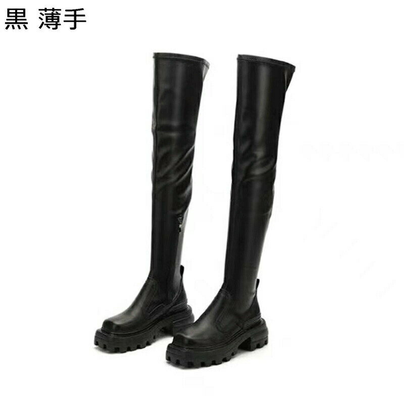 厚底 ニーハイブーツ ストレッチ レディース オーバーニー サイハイブーツ 膝上 チャンキーヒール ラウンドトゥ 柔らかい サイドジッパー 美脚 細見え 脚長 クッション性 カジュアル 秋冬