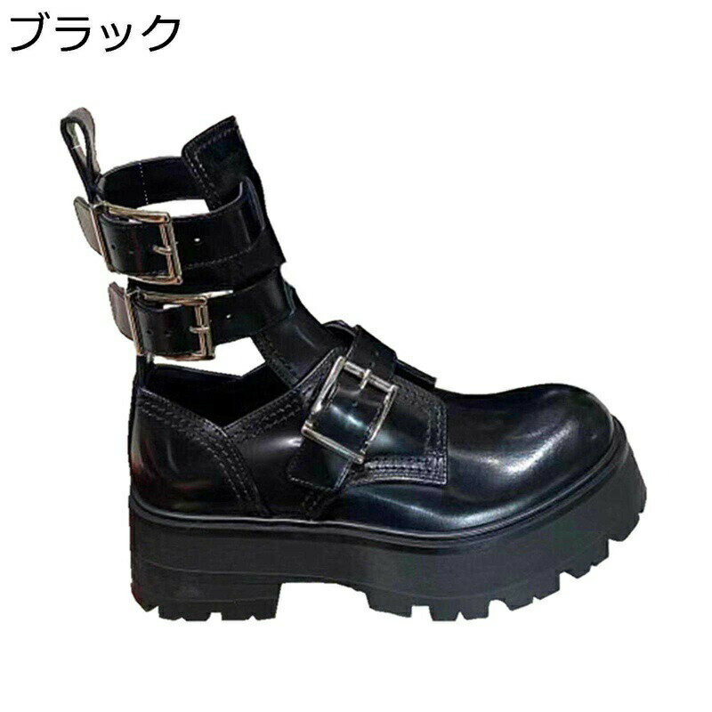 ショートブーツ 本革 レディース バックル ブーティ パンク ロック 脚長 ブーツ 厚底 ゴシックパンク 秋冬 フォーマル 履き心地いい クッション ミドルブーツ ノンスリップ デイリー 身長アップ