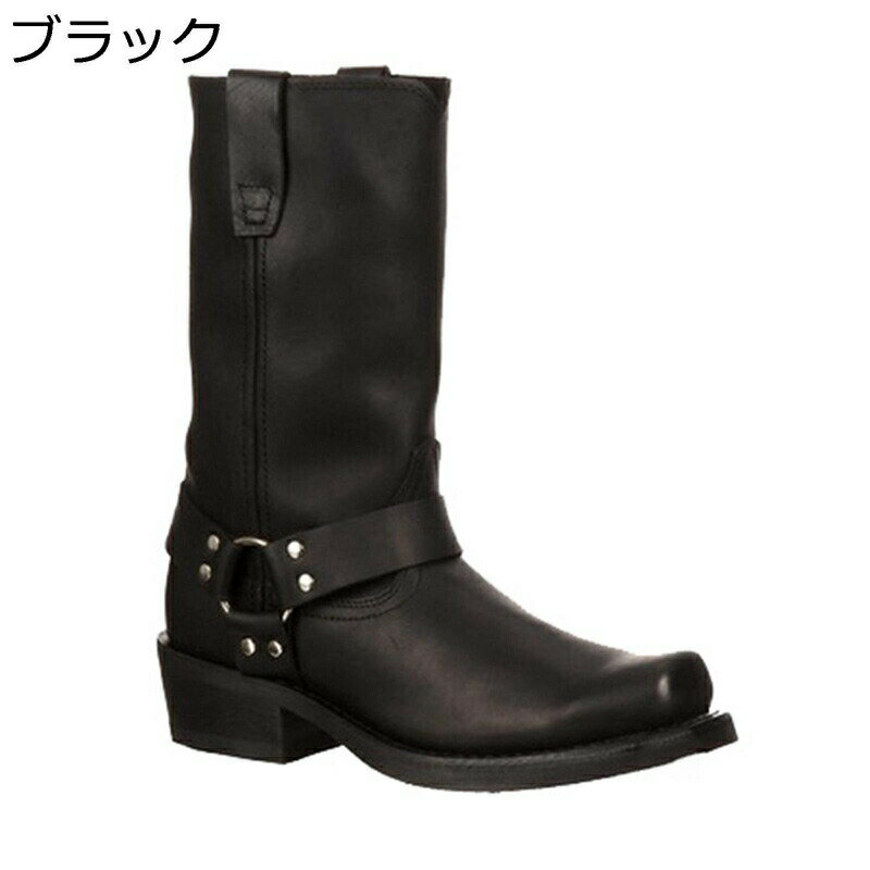 ウエスタンブーツ 騎士ブーツ 24-29cm ロングブーツ メンズ ベルト飾り ローヒール オートバイ靴 冬靴 ..