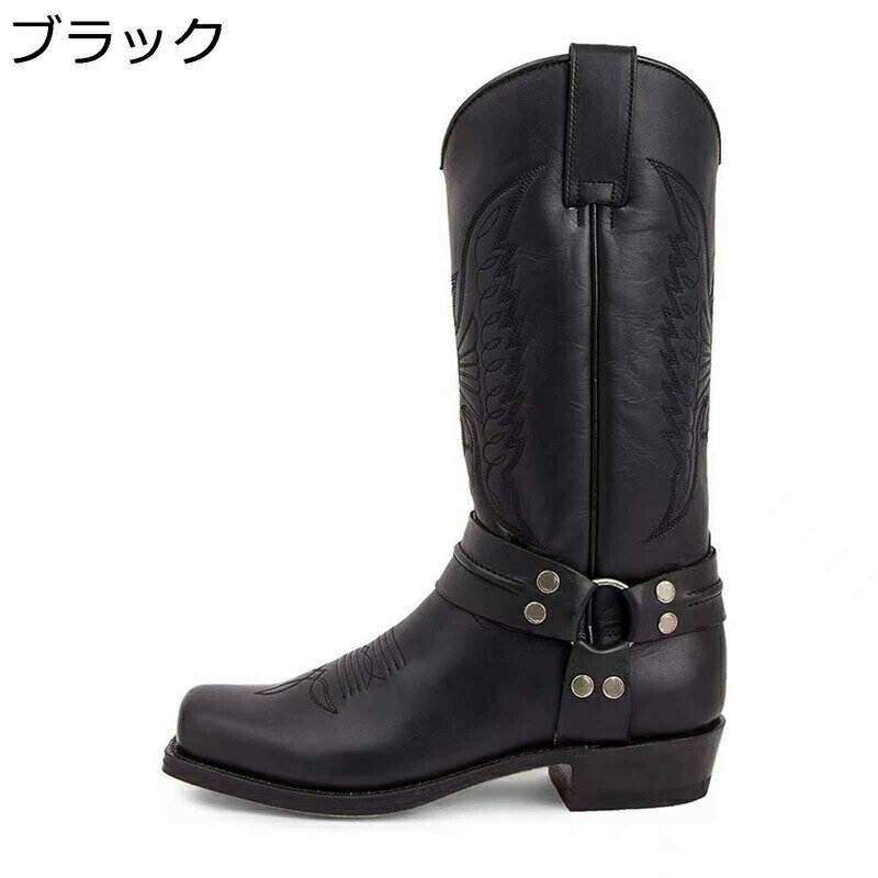メンズ ジョッキーブーツ ロングブーツ 袴ブーツ ウェスタンブーツ バックル付 レトロ 秋冬 革靴 防滑 ゴムソール おしゃれ 刺繍 アメカジ 長靴 大きいサイズ カジュアル アウトドア パンク ハロウィン