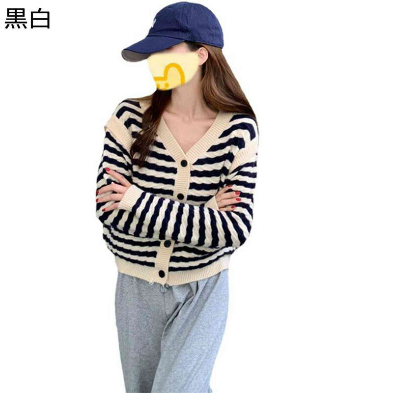 カーディガン ニット 肩出し ストライプ 縞柄 セーター レディース 秋冬 Vネック 伸縮性良い 長袖 薄手 ファー かわいい カジュアル 防寒用 着痩せ 着回し力 トレンド はおり オフィス 学生(4.0)