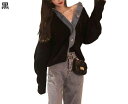 ニット カーディガン フェイクレイヤード 重ね着風 デニム レディース 薄手 ショート丈 前開き コート 冬服 秋服 保温 あったか ルーズ ゆる感 上着 日系...