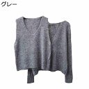 セーター レディース カーディガン ニットチョッキ 2点セット 無地 前開き Vネック ベスト コート 秋服 セーターアウター 羽織り インナー セットアップ ...