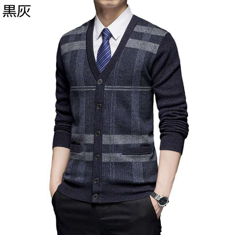 ウール100% カーディガン ビジネス メンズ 前開き チェック柄 セーター Vネック 細身 スリム コート 冬服 秋服 暖か 保温 ゆったり ルーズ トップス...