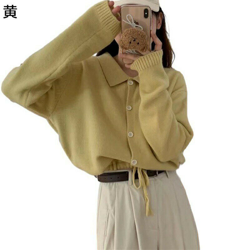ニット カーディガン 腰ひも付き ショート丈 薄手 レディース トップス 折り襟 冬服 秋用 春着 ショー..
