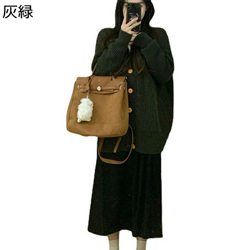 ニット ロングカーディガン ミドル丈 スウェット セーター レディース 秋冬用 ストレッチ 長袖 vネック 韓国 無地 シンプル 可愛い カジュアル 防寒着 体型カバー 着回し力 通勤通学