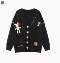 カーディガン うさぎ ハート プリント レディース ニット 長袖 カットソー 重ね着 ショール Vネック 上着 秋 冬 アウター スエット お出掛け 暖かい 保...