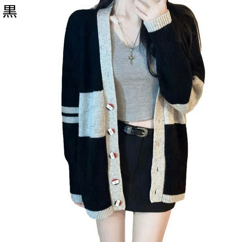 カーディガン パッチワーク コンビ レディース ニット 長袖 ボタン付き カットソー 重ね着 ショール Vネック 上着 秋 冬 アウター スエット 薄い コート...