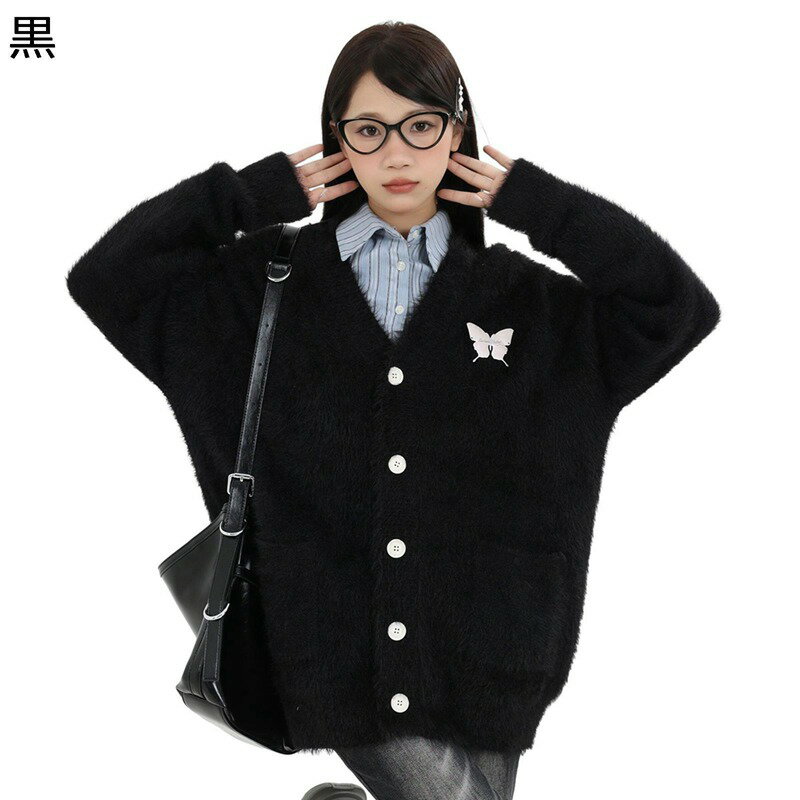 カーディガン ニット ボタン付き 長袖 レディース アウター ミドル丈 ショール Vネック 重ね着 もこもこ ゆったり 上着 厚い 素色 セーター 体型カバー ...