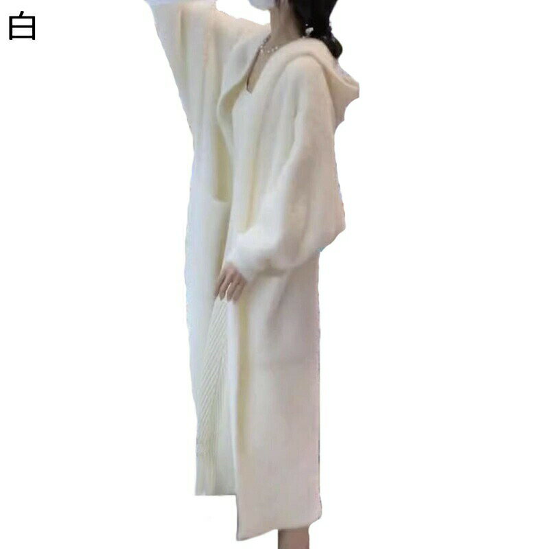 ロングカーディガン レディース ポケット付き フード付き ニット ドルマンスリーブ もふもふ?ふわふわ 長袖 重ね着 ショール Vネック 秋冬 アウター ゆったり スウェット 開襟 お洒落