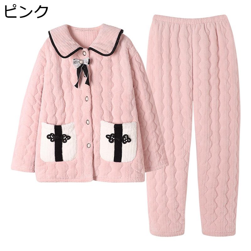 中綿パジャマ 寝巻き ナイトウェア 上下セット レディース 寝間着 秋 冬 防寒発熱 ふわもこ サイドポケット シンプル ゆったり 厚手 かわいい 女の子 結婚祝い ギフト ぱじゃま 便利服 肌に優しい