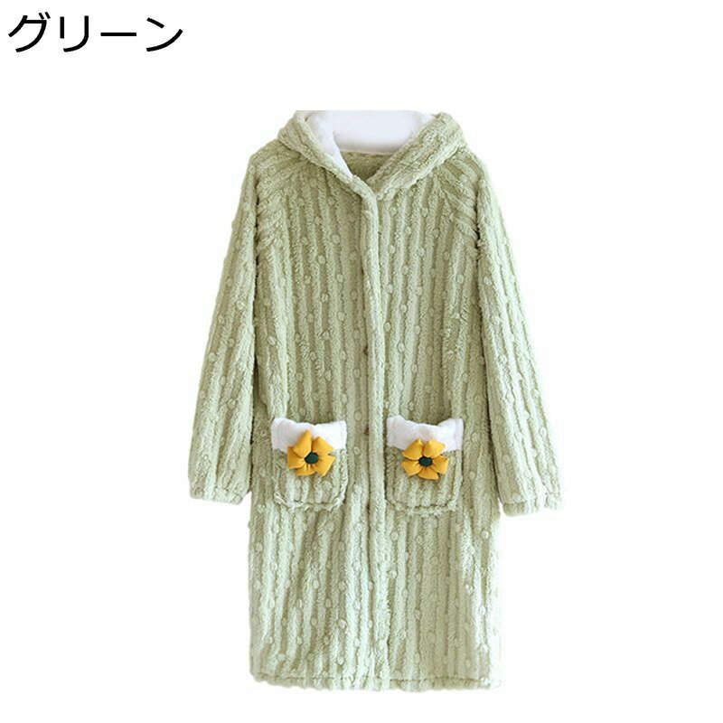 ネグリジェ フリース レディース 秋冬 もこもこ フード付き クマ耳 ナイトガウン ルームワンピース ロング丈 可愛い フリースパジャマ 寝巻き ルームウェア ふわふわ ボア 厚手 保温 秋冬 部屋着