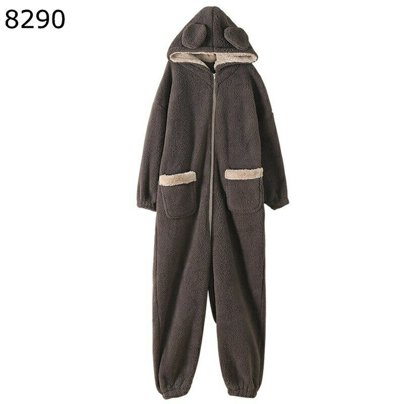 フリース着ぐるみ パジャマ つなぎ メンズ フリース ロンパース フランネル もこもこ 厚手 秋冬 保温 可愛い 部屋着 フード付き クマ耳 ルームウェア 男女兼用 ネルパジャマ ゆったり 暖かい