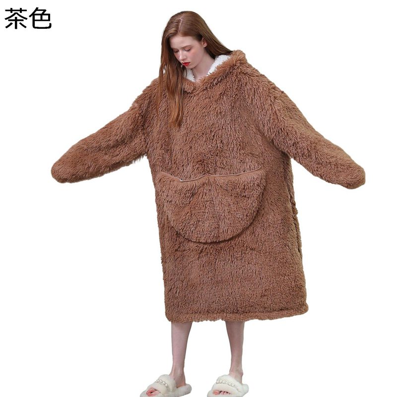 フリース 着る毛布 もこもこ 肉厚 ガウン ルームウェア 男女兼用 ふわふわ 長い毛足 ローブ ナイトガウン フード付き 厚手 保温 暖かい メンズ レディース 部屋着 ロング丈 ネグリジェ 両面起毛