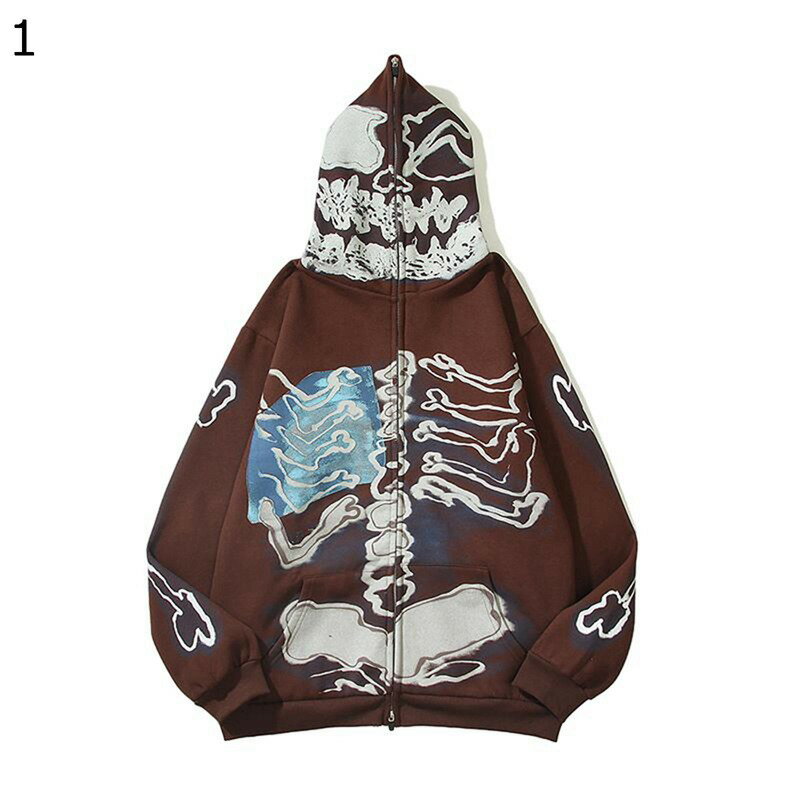 ジップパーカー メンズ パーカー 長袖 ジップアップ 髑髏 プリント 純綿 ストリート ヒップホップ トレーナー カジュアル 大きいサイズ 裏起毛 カッコイイ フード付き ゆったり トップス オシャレ 春秋 万聖節 hip hop