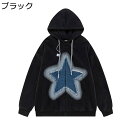 星柄 メンズ パーカー 長袖 ジップアップ 春秋 薄い 韓国風 パッチワーク プリント 前開き フード付き カップル 裏起毛 ジップパーカー カジュアル フルジ...