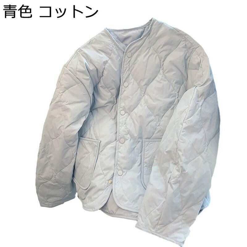 ダウンジャケット ノーカラー 丸首 レディース ボタン付き ポケット付き アーガイル柄 ダウン入りジャケット アヒル羽毛 長袖 秋冬 トップス 快適 保温 女性 オシャレ シンプル 日常