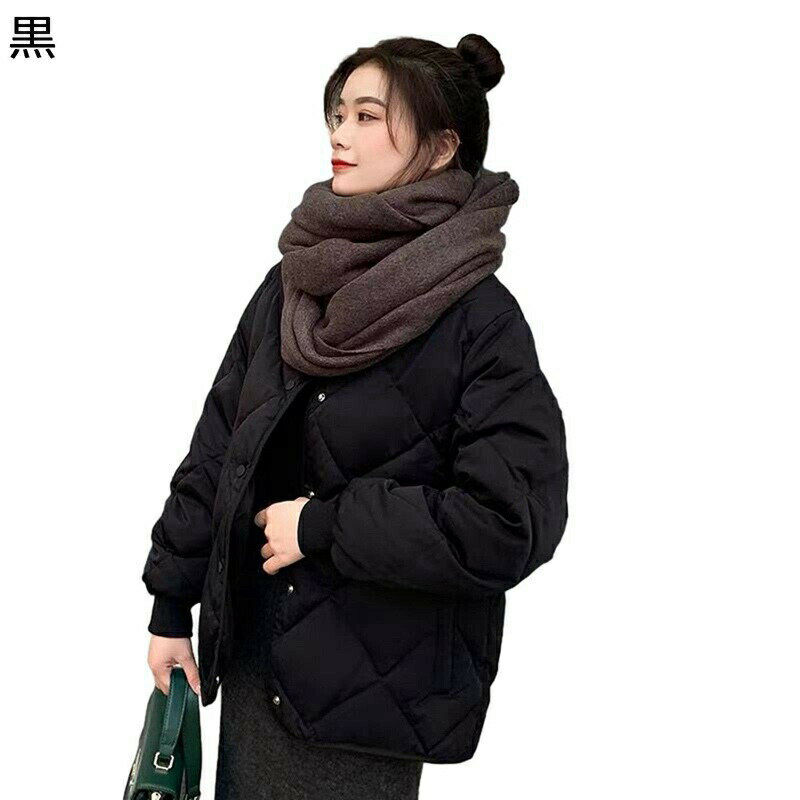 ダウンジャケット レディース キルティング Vネック アーガイル柄 ボタン付き ショート アヒル羽毛 ダウン ダウン入れジャケット ゆったり 長袖 秋冬 あった...