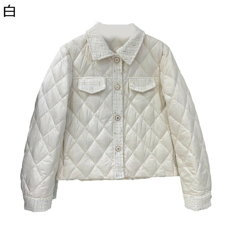 ダウンジャケット 折り襟 レディース お嬢様風 胸ポケット ボタン付き ショート アヒル羽毛 長袖 秋冬 ジャケット アウター 軽い 厚手 保温 外出 おしゃれ 女性用 トレンド 簡約 日常 普段用