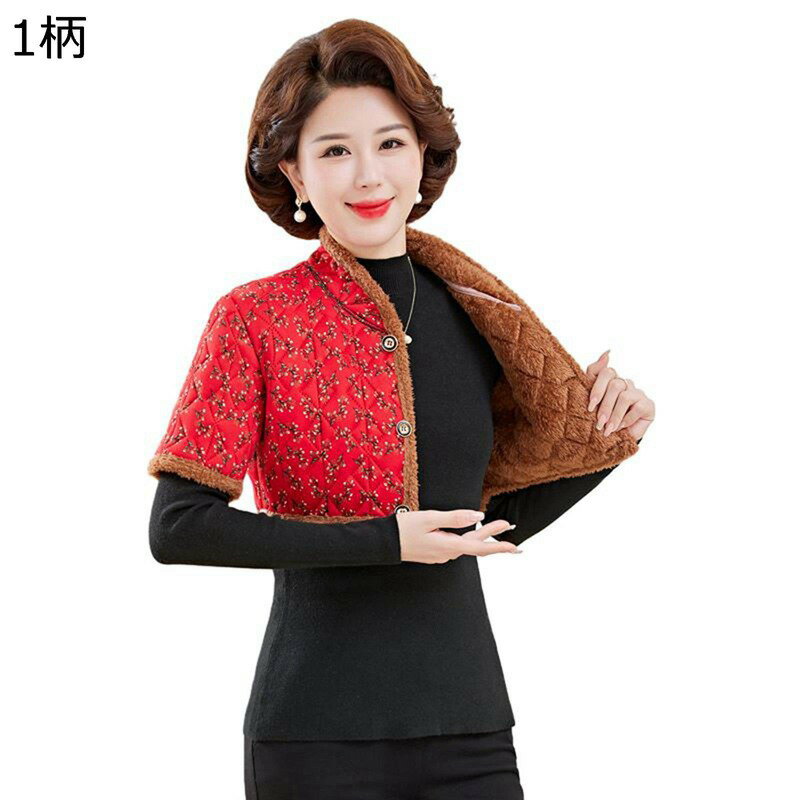 肩当て 半袖 中綿 ハーフジャケット シニアレディース チェック柄 小花柄 ショートコート ショール Vネ..