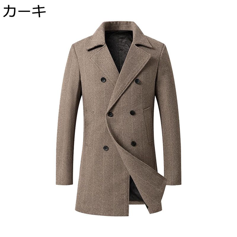 メンズ チェスターコート ラシャコート ロングコート ウール 中綿 綿入れ ダブルブレスト ビジネスジャケット テーラード イギリス風 紳士着 トレンチコート 秋冬服 保温防寒 オフィス
