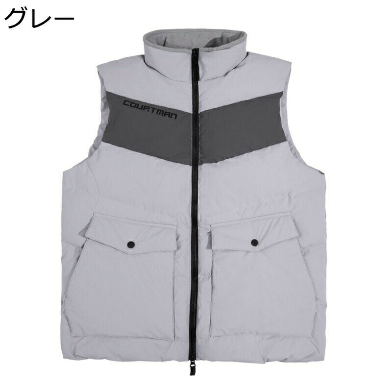切り替え 大きいポケット付き ダウンベスト ハイネック メンズ レディース 秋冬 ノースリーブ チョッキ 防寒ベスト ライト 軽量 袖なしジャケット 保温性 カジュアル 運動 日常 体型カバー