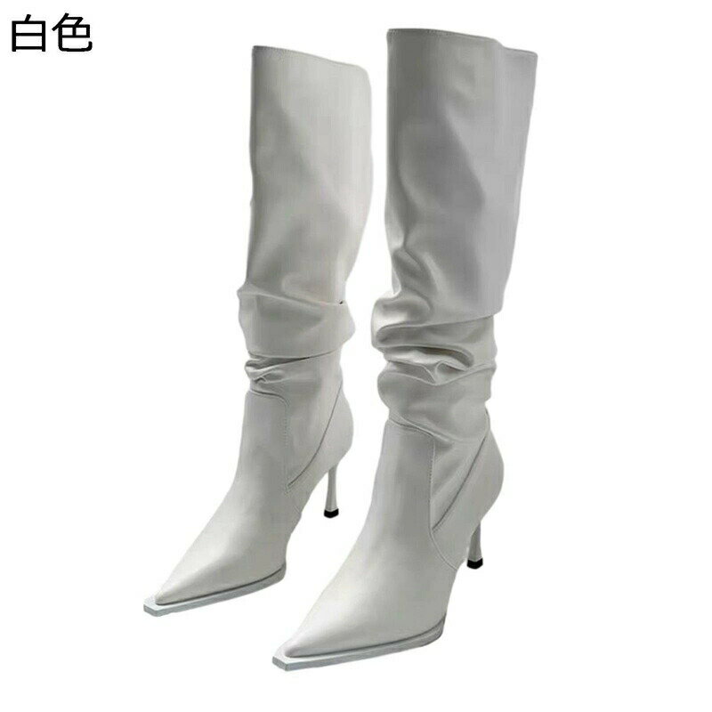 ロングブーツ レディース pu革 長靴 ポインテッドトゥ くしゅくしゅ ピンヒール ひざ丈 細身 美脚 秋冬春 大人 幅広 クラシック アメカジ 防滑 ソフト カジュアル ハイヒール 通勤 フォーマル オフィス