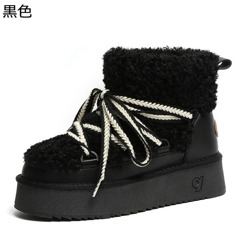 ムートンブーツ レディース 冬用 ボア付き ウィンターブーツ ショートブーツ ミドルカット レースアップ 防寒対策 耐磨耗 防滑 綿靴 幅広 柔らかい ゴム底 歩きやすい 撥水加工 アウトドア スキー 雪道