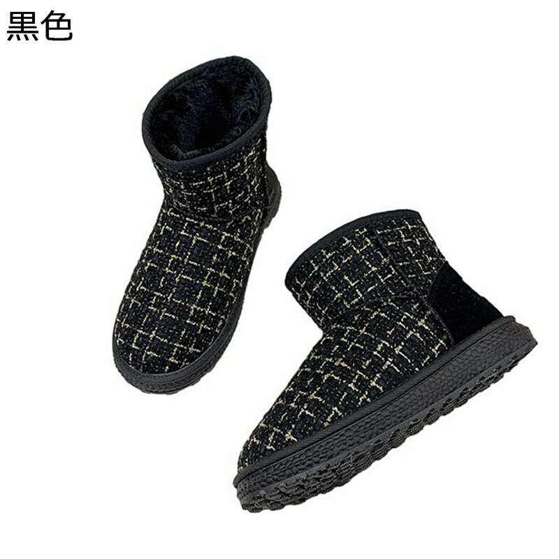 ウインターブーツ レディース ツイード 裏ファー ハイカット ムートンブーツ 冬用 防寒対策 着脱簡単 ショートブーツ 疲れない 耐磨耗 撥水 滑り止め 切り替え 短靴 シンプル ウォーキング 室外 通勤