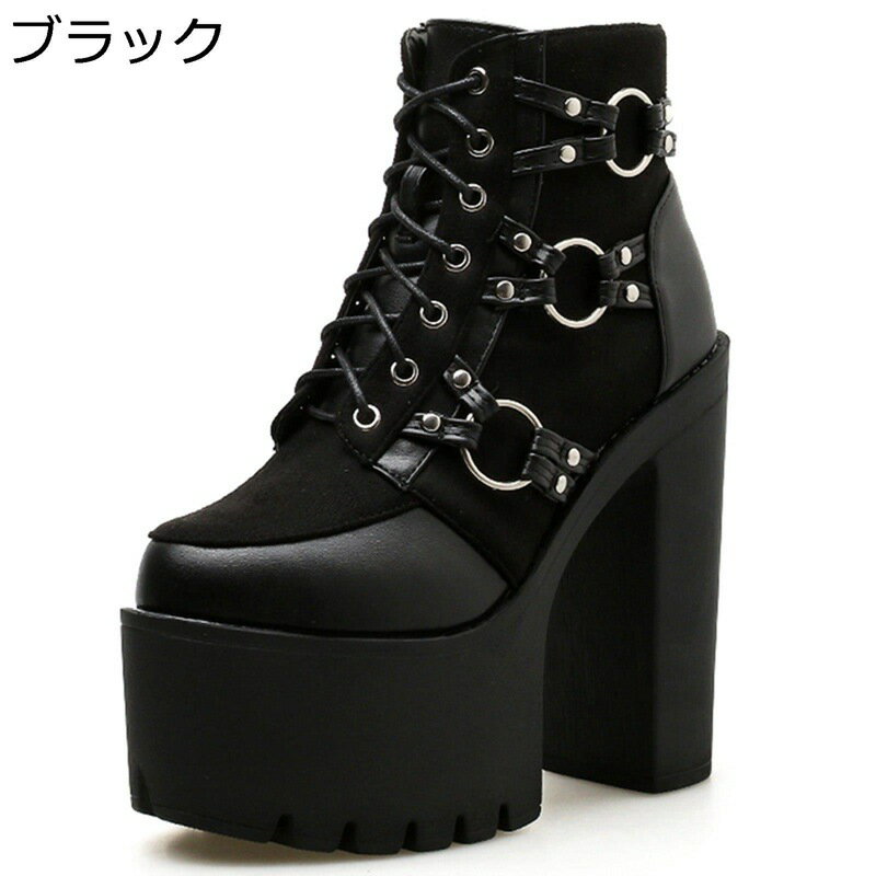 ハイヒール ショートブーツ 大きいサイズ レディース ストレート 太めヒール 14.5CMヒール サイドジップ スエード 秋冬 舞台 パーティー プラットフォーム クール セクシー モード