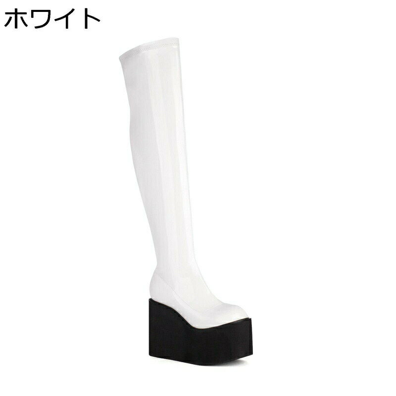 オーバーニーブーツ レディース プラットフォーム 大きいサイズ ロングブーツ 厚底 11.5cmヒール ハイヒール エナメル ラウンドトゥ ロング丈 サイドジップ ファンション 高筒 秋冬 純粋