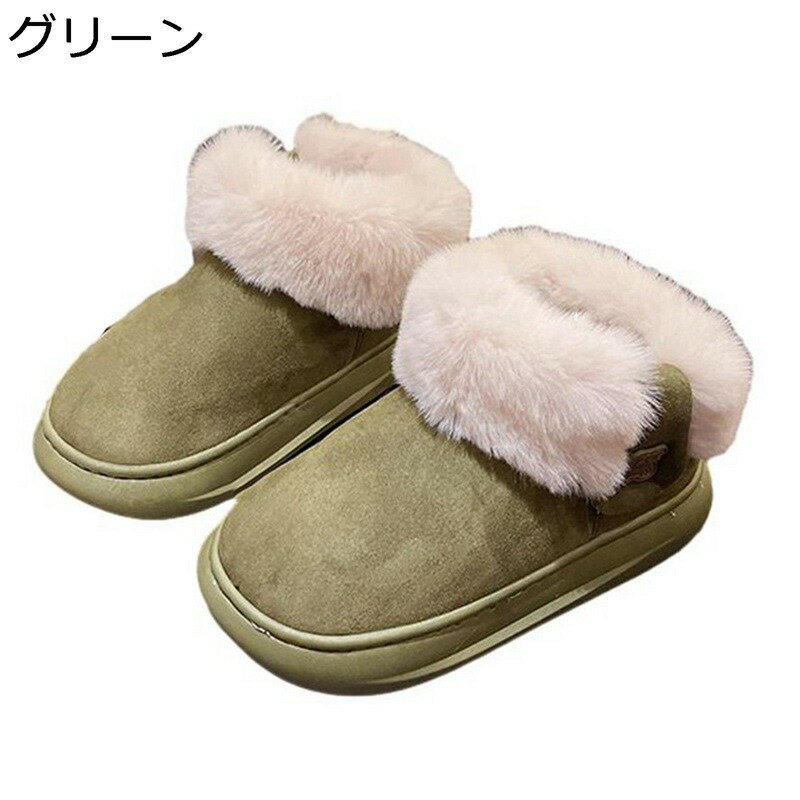 ムートンブーツ レディース ショート丈 ローヒール ファー ボアブーツ 雪靴 防寒ブーツ ラウンドトゥ クマ柄 純粋 スノーシューズ ハイカット 保暖 冬用 ヒール：3CM スリッポン 裏ボア